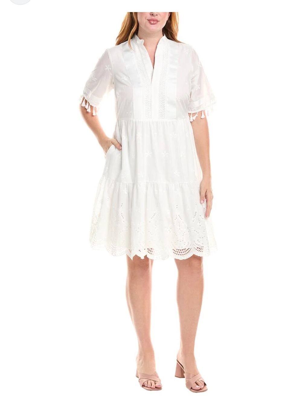 Tahari ASL White Embroidered Tiered Mini Skirt